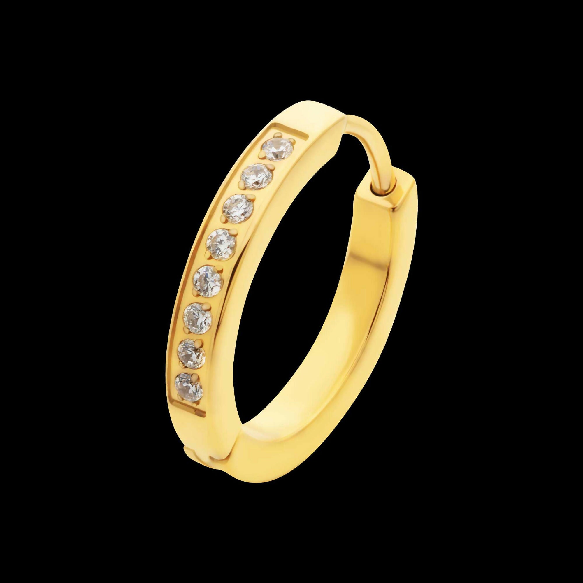 20g 24Kt Gold PVD Titanium Clear CZ Hinged Huggie Earrings