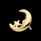14Kt Gold Threadless Moon Face & Star Top