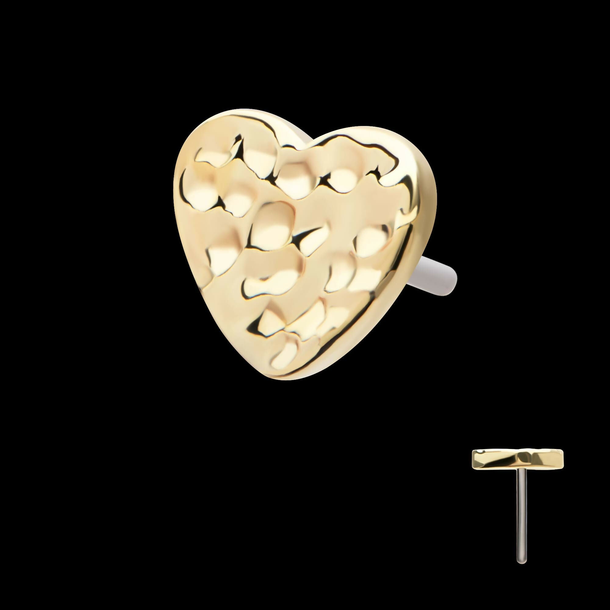 14Kt Yellow Gold Threadless Hammered Heart Top