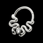 Pronged Round CZ Duo Snake Front Facing Hinged Segment Clicker Hoop Earring / Nosering – Titanium