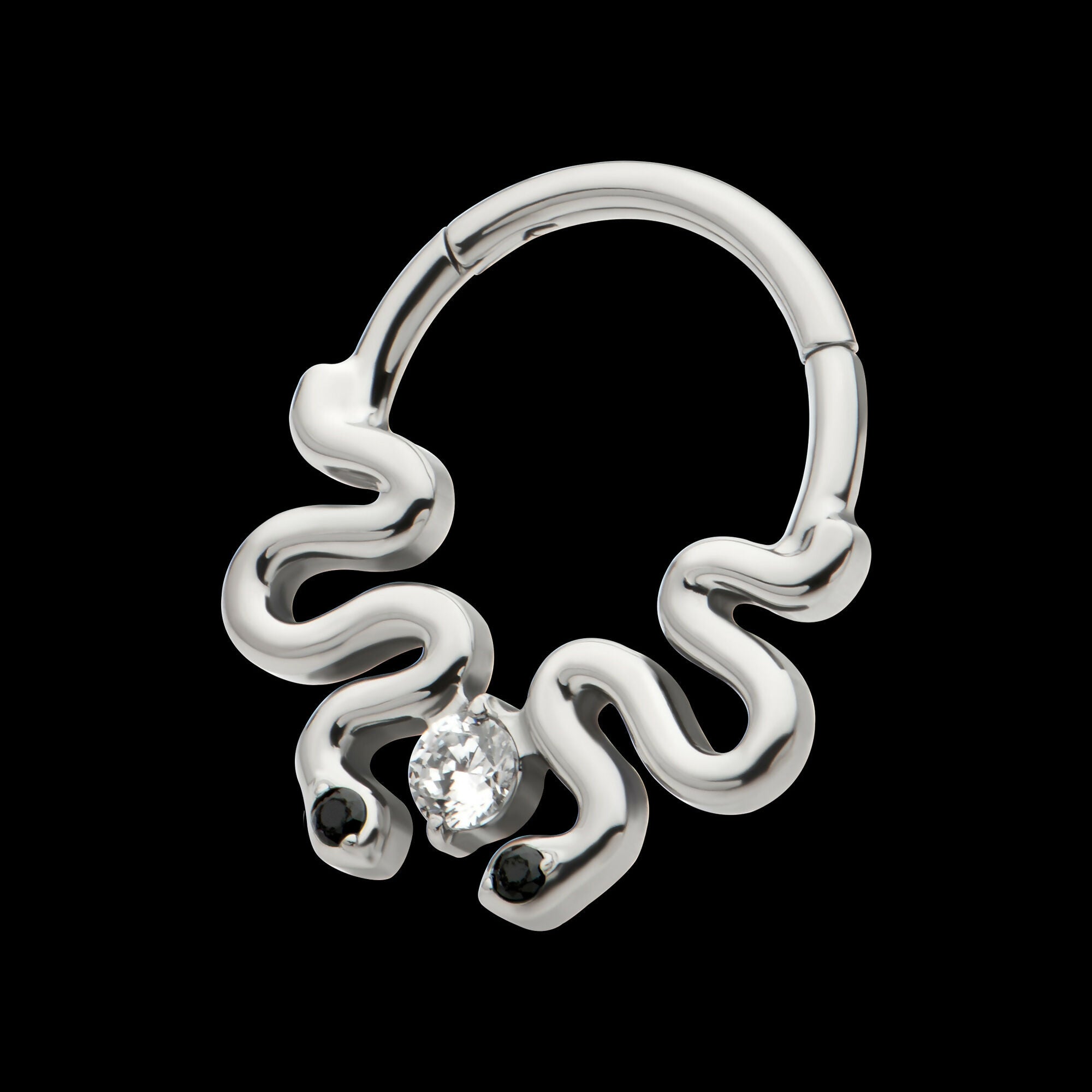 Pronged Round CZ Duo Snake Front Facing Hinged Segment Clicker Hoop Earring / Nosering – Titanium