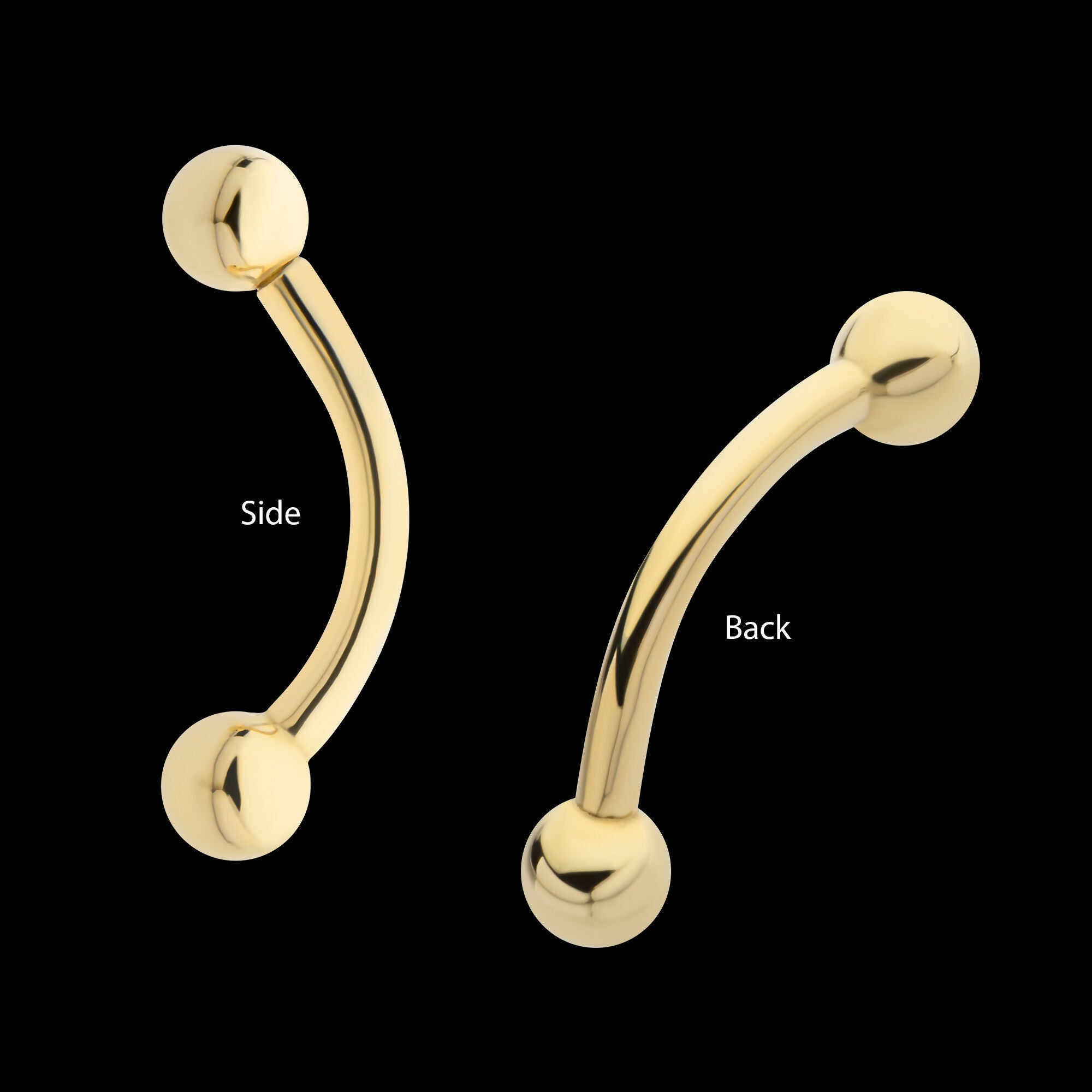 Curved Barbell with One Side Internally Threaded and One Side Fixed Ball End Earring / Nosering – 14Kt Yellow Gold