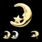 14Kt Gold Threadless Moon Face & Star Top