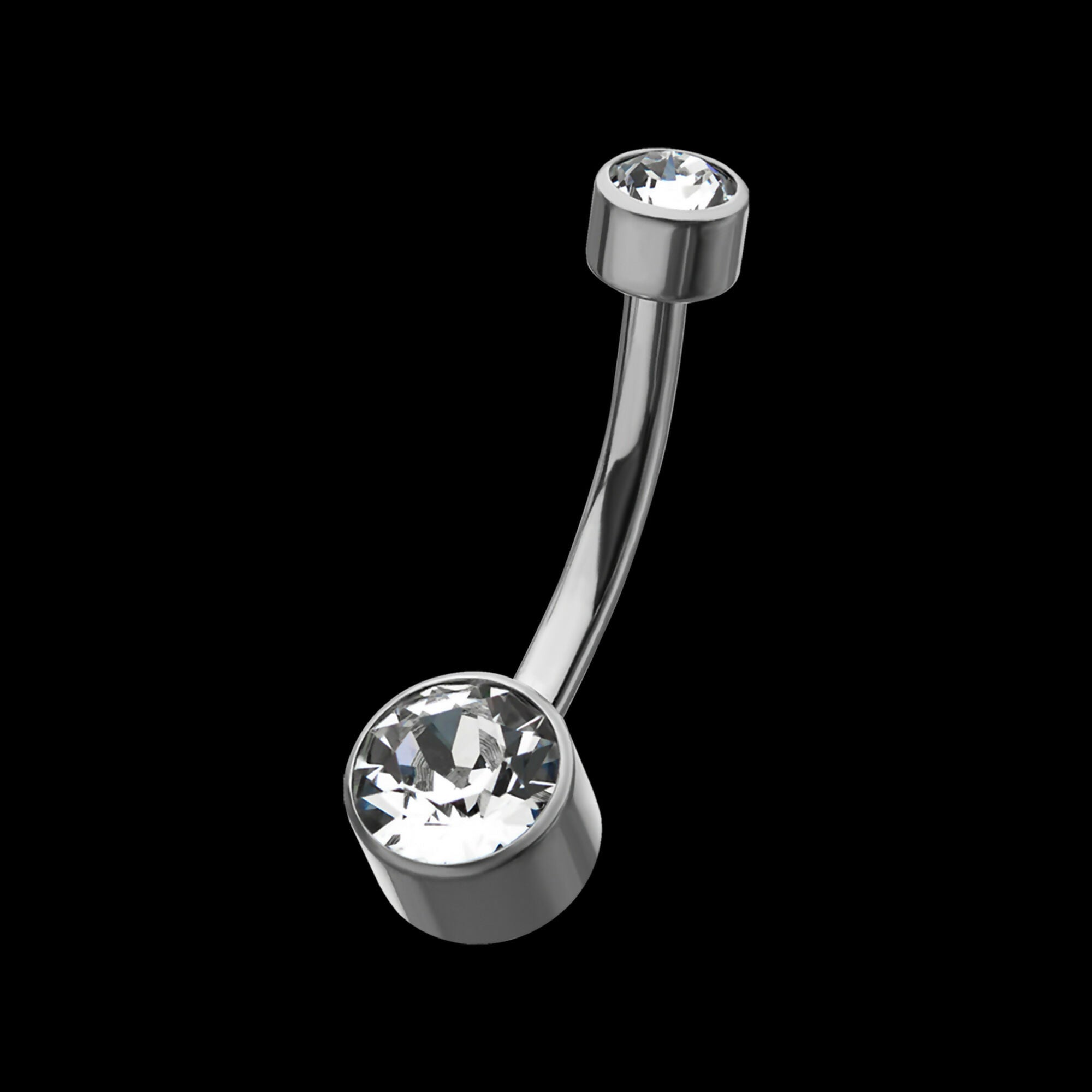 Internally Threaded with Flat Back Round Bezel Set Swarovski Crystal Navel Curves Earring / Nosering – Titanium