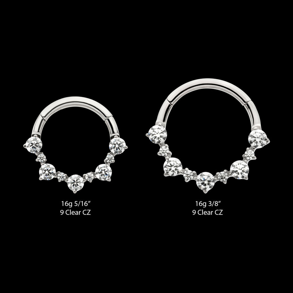 Clustered Prong Set 1mm and 2mm Round CZ Front Facing Hinged Segment Clicker Hoop Earring / Nosering – Titanium