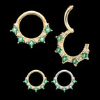 Alternating Round & Princess Cut Prong Set Gem Front Facing Hinged Segment Clicker Hoop Earring / Nosering – 14Kt Gold