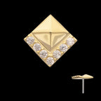 14Kt Yellow Gold Threadless Rhombus with V-Cluster Prong Set Gem Top