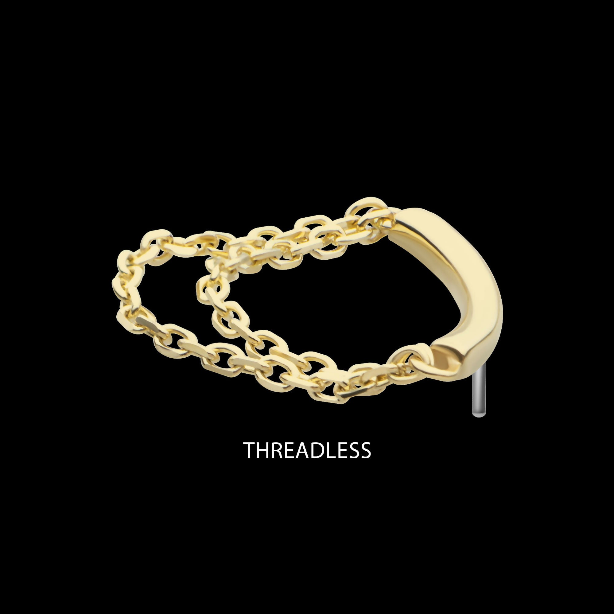 14Kt Yellow Gold Threadless Curve Bar Top with 2 Tier Dangle Chain