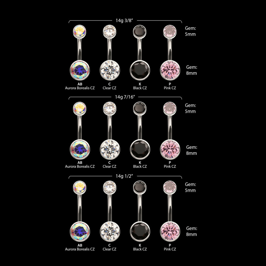 Internally Threaded Double Bezel Round with Smooth Rounded Back & Fixed Bottom Navel Earring / Nosering – Titanium