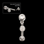 Internally Threaded Bezel Gem Fixed Top Curved Barbell with Floating Round CZ Dangle Earring / Nosering – Titanium