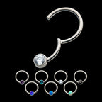 16g Titanium with Bezel Set CZ/Synthetic Opal Flat Back Front Facing Hinged Segment Ring Earring / Nosering