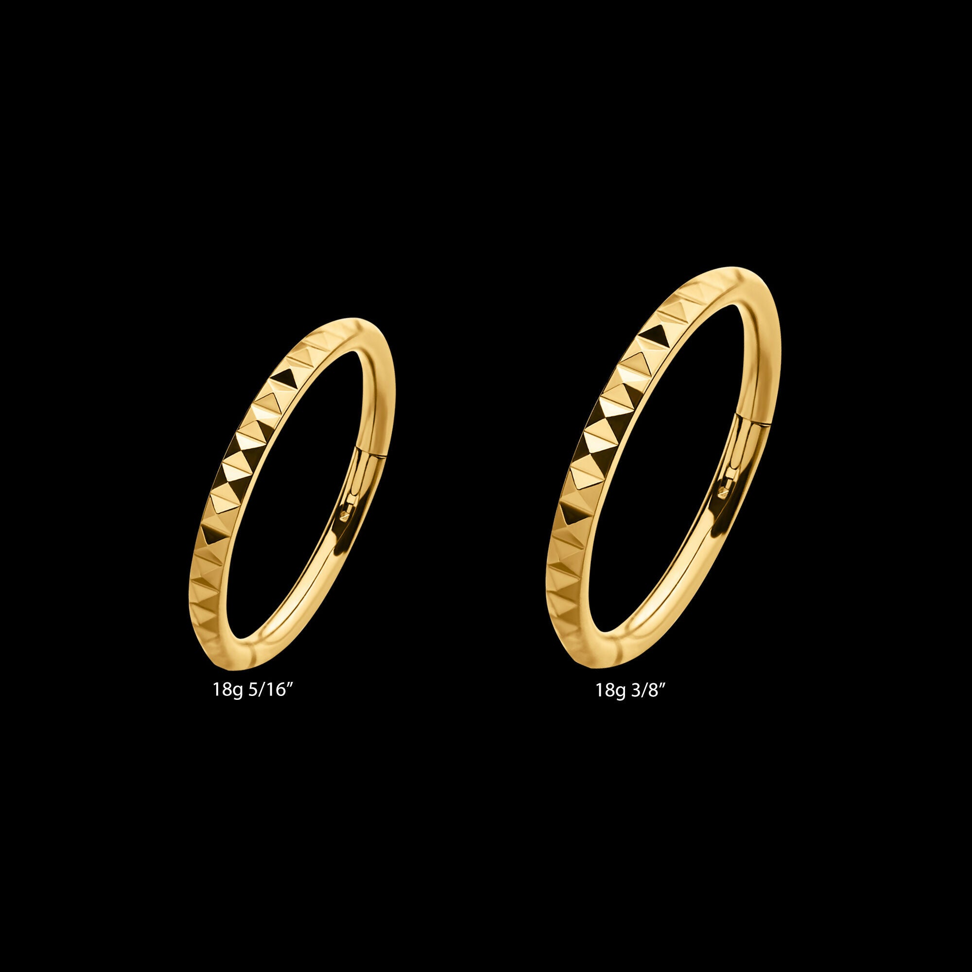 24Kt Gold PVD Titanium Pyramid Design Side Facing Hinged Segment Clicker Hoop Earring / Nosering