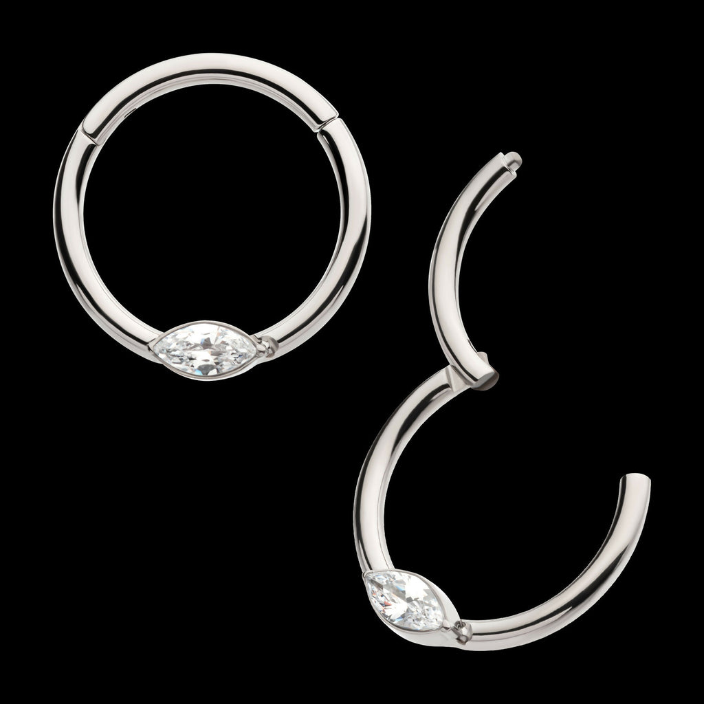 Eye CZ Front Facing Hinged Segment Clicker Hoop Earring / Nosering – Titanium