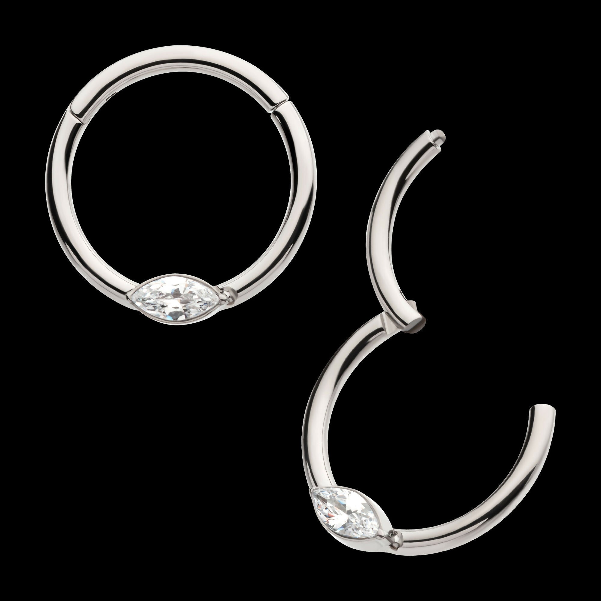 Eye CZ Front Facing Hinged Segment Clicker Hoop Earring / Nosering – Titanium