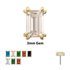 3mm Emerald Cut Prong Set Gem Flatback Stud Earring / Nosering - Gem in 14Kt Gold