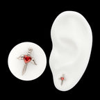 Titanium Threadless 3D Winged Dagger with Bezel Heart Gem Top