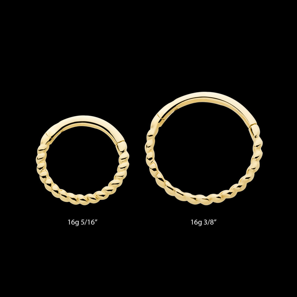 Twisted Rope Front Facing Hinged Segment Clicker Hoop Earring / Nosering – 14Kt Yellow Gold