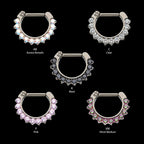 12-Cluster CZ/Opal Septum Clickers Hoop Earring / Nosering – Titanium