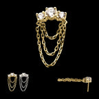 14Kt Gold Threadless Threadless 3-Cluster Prong Set Gem Top with 3-Tier Chain Dangle