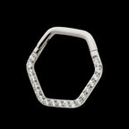 1mm CNC Set Clear CZ Eternity Hexagon Shape Front Facing Hinged Segment Clicker Hoop Earring / Nosering – Titanium
