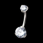 Internally Threaded Double 3-Prong Round Gem Fixed Bottom Navel Earring / Nosering – Titanium