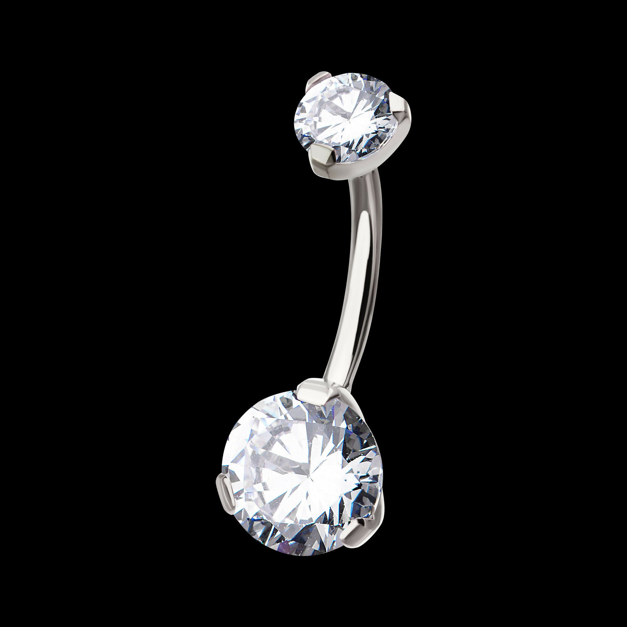 Internally Threaded Double 3-Prong Round Gem Fixed Bottom Navel Earring / Nosering – Titanium