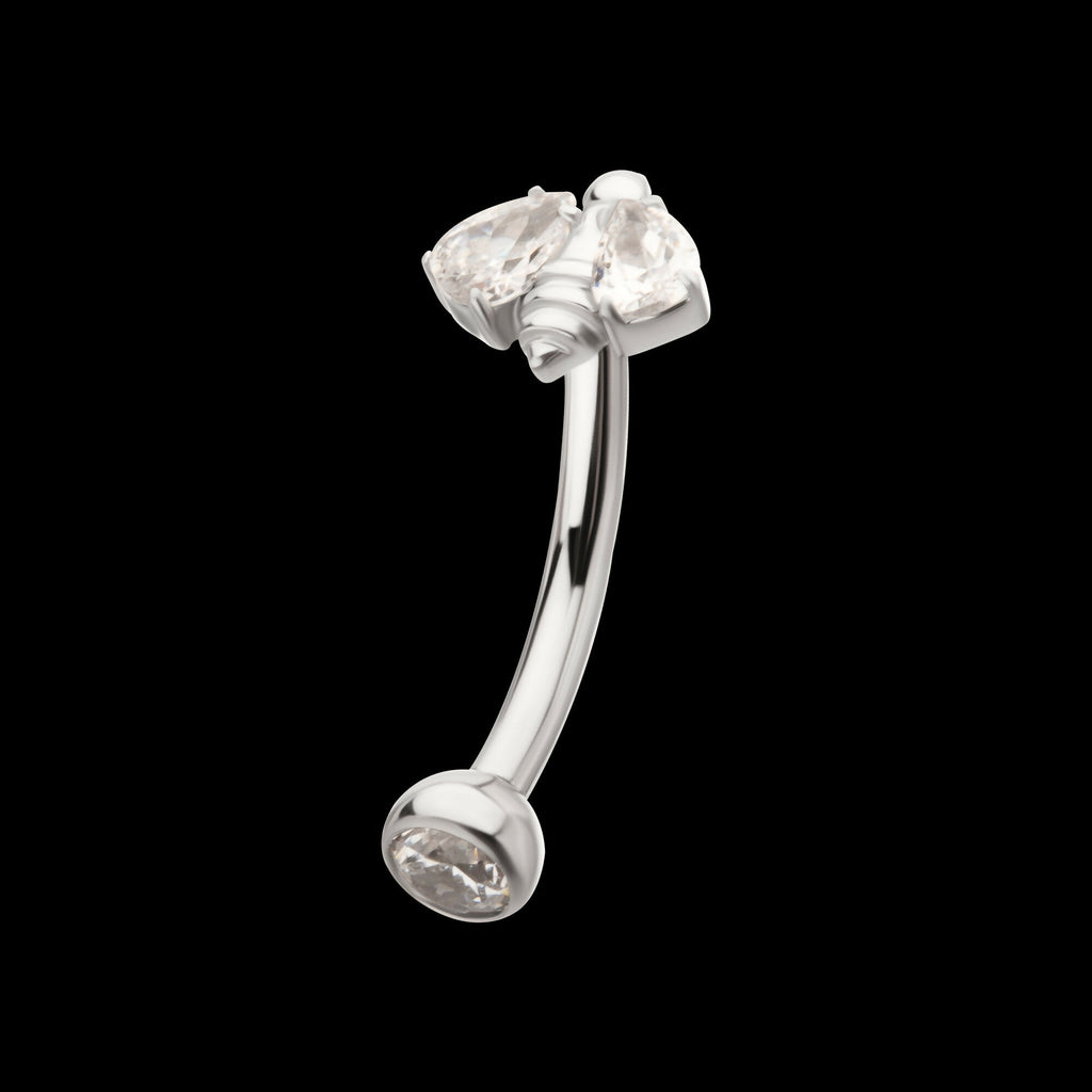 Internally Threaded Bee Fixed Top Curved Barbell with Prong Set Teardrop Gem Earring / Nosering – Titanium