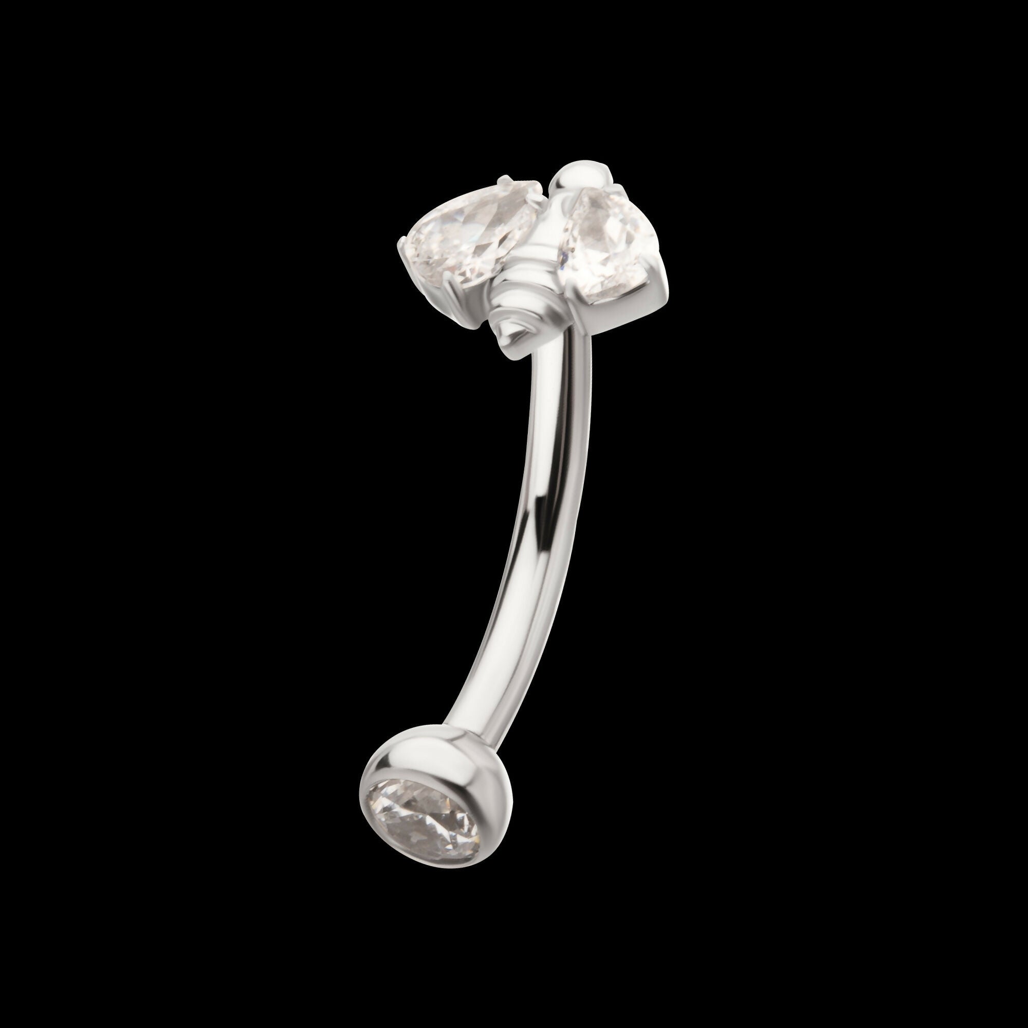 Internally Threaded Bee Fixed Top Curved Barbell with Prong Set Teardrop Gem Earring / Nosering – Titanium
