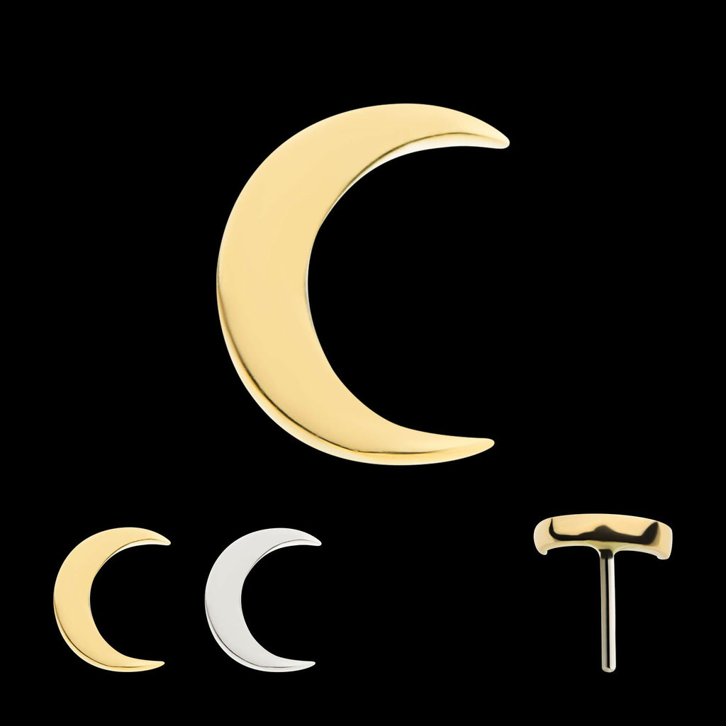 14Kt Gold Threadless with Crescent Moon Top