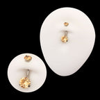Internally Threaded Double 3-Prong Round Gem Fixed Bottom Navel Earring / Nosering – Titanium