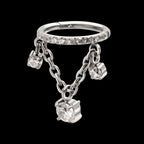 Pave Gem Hoop with Three Prong Set Gem Chain Dangle Hinged Segment Clicker Earring / Nosering – Titanium