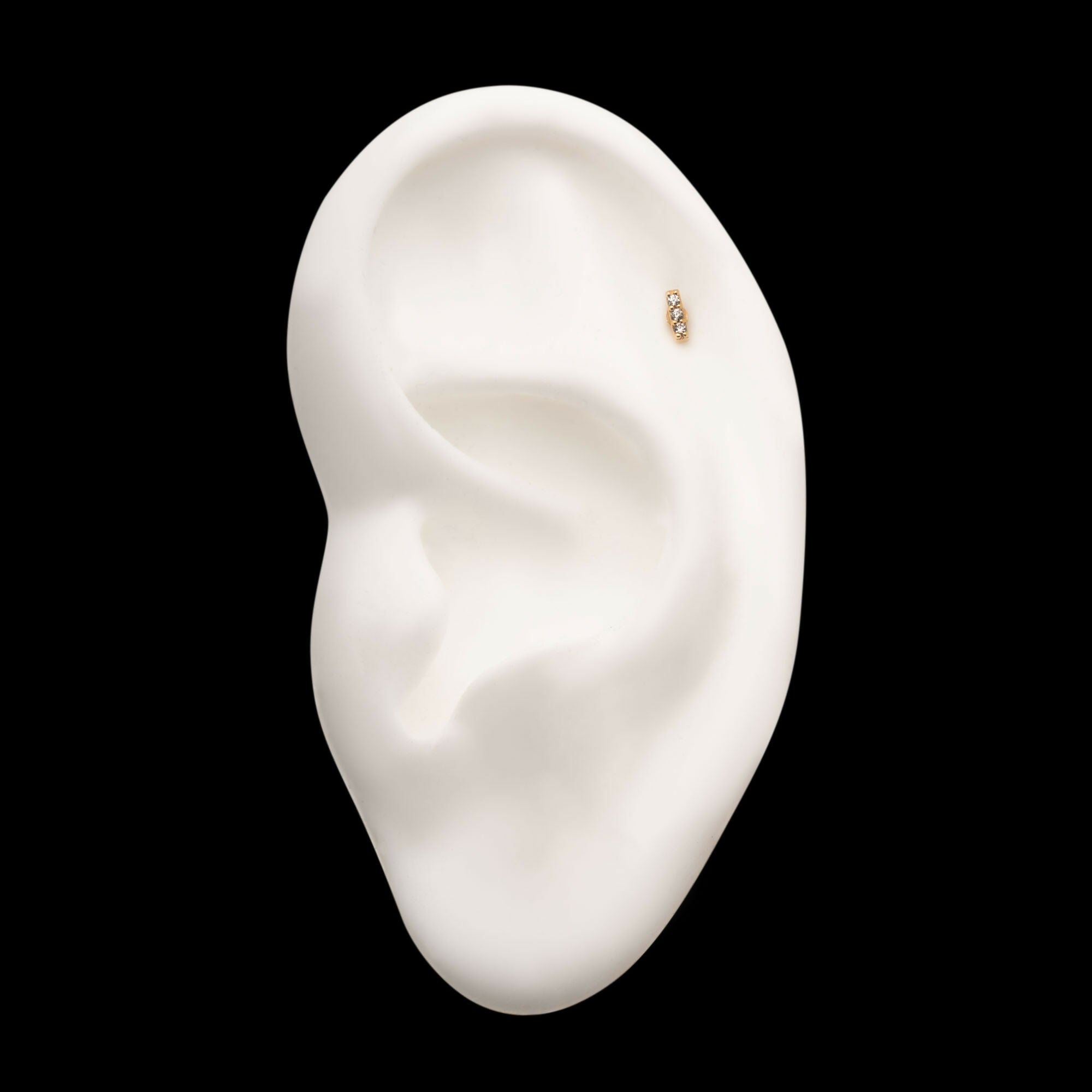 14Kt Yellow Gold Threadless with 3-Clear Gem Bar Top