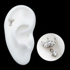 Titanium Threadless 3 Cluster Marquise CZ Top with Dangle 4-Prong Round CZ