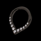 Black PVD Titanium CNC Set Gem Front Facing Teardrop Shape Hinged Segment Clicker Hoop Earring / Nosering
