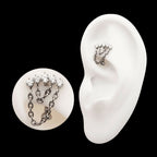 Internally Threaded 5-Cluster Prong Gem Fixed Top Curved Barbell with 2 Tier Chain Dangle Earring / Nosering – Titanium