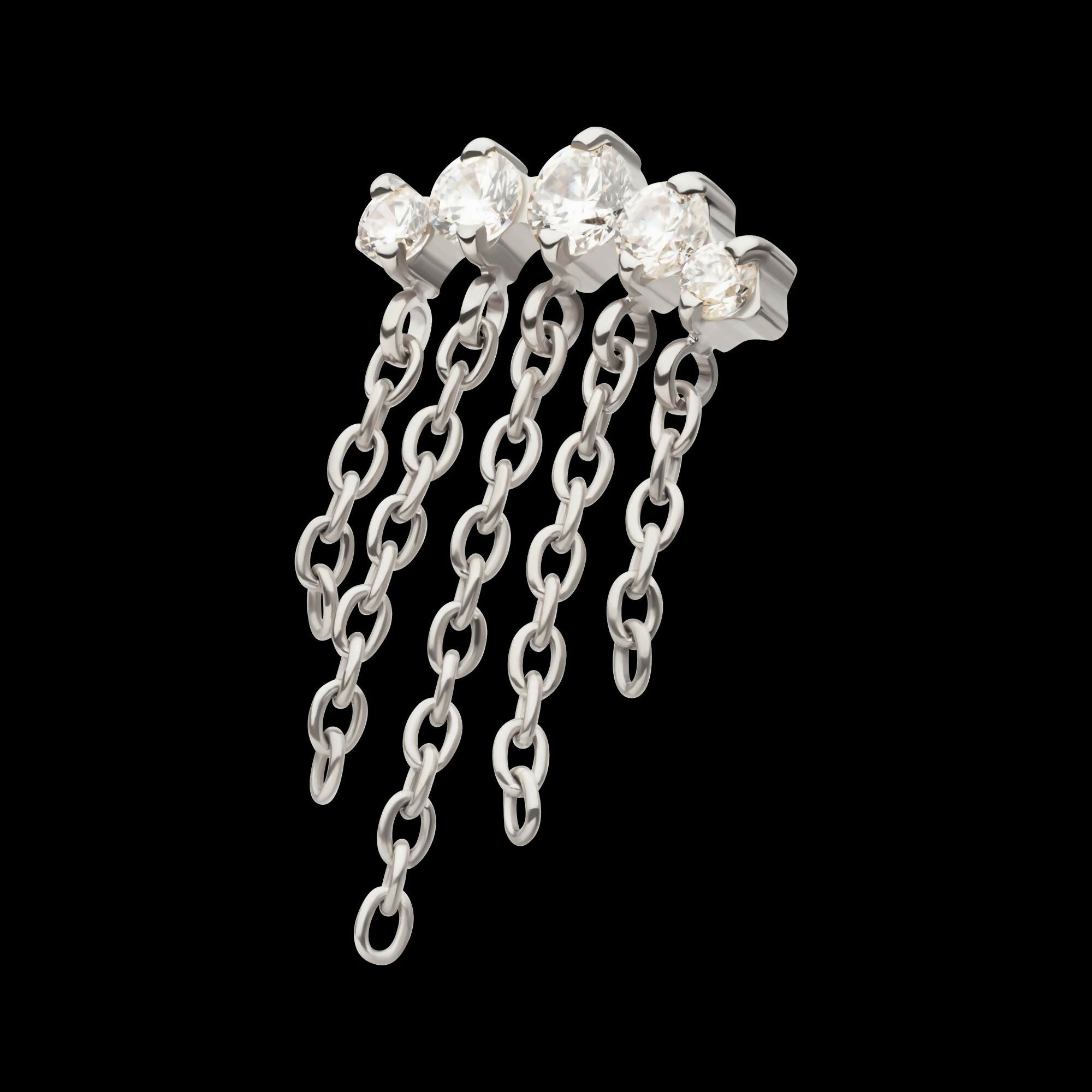 Titanium Threadless 5-Cluster Round AAA CZ Top with 5 Dangle Chains