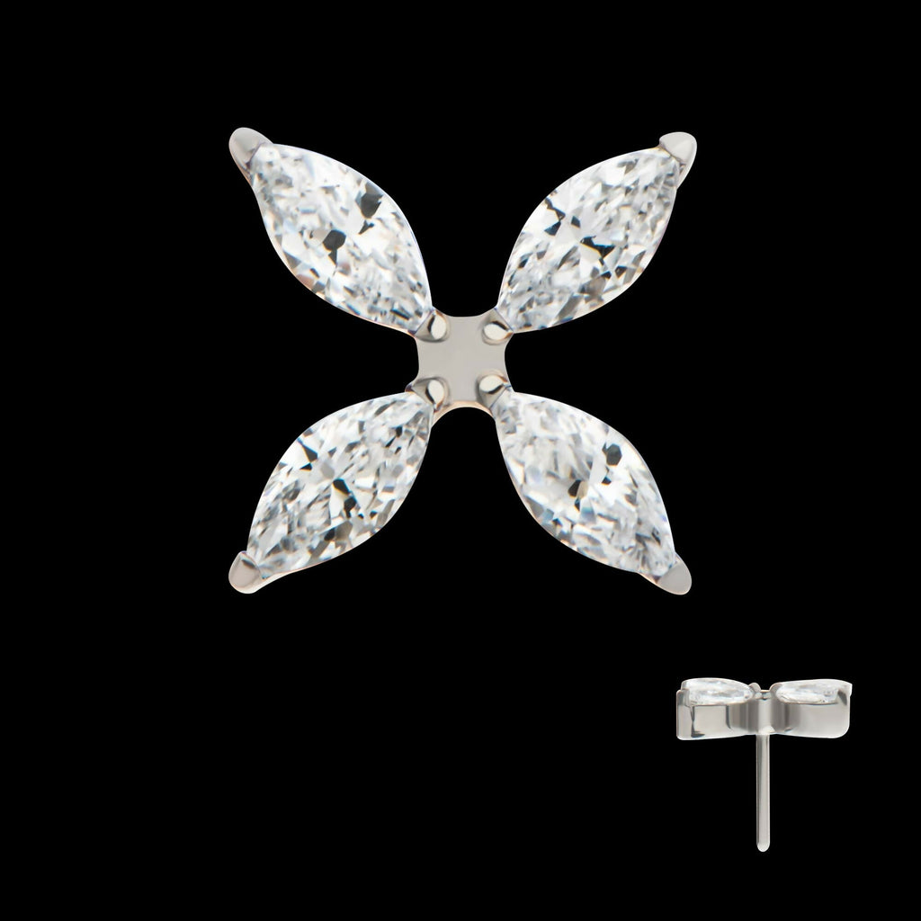 Titanium Threadless Pronged Marquise CZ 4-Blade Ceiling Fan Shape Top