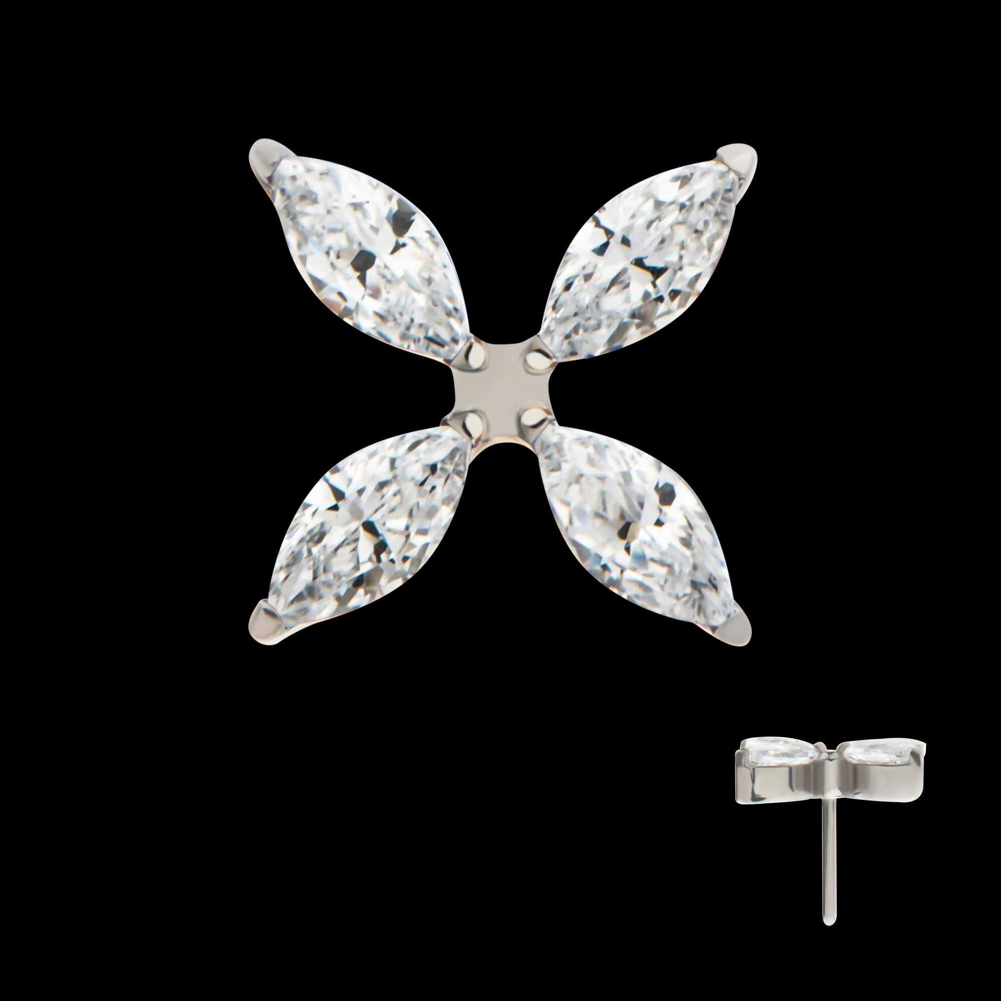Titanium Threadless Pronged Marquise CZ 4-Blade Ceiling Fan Shape Top