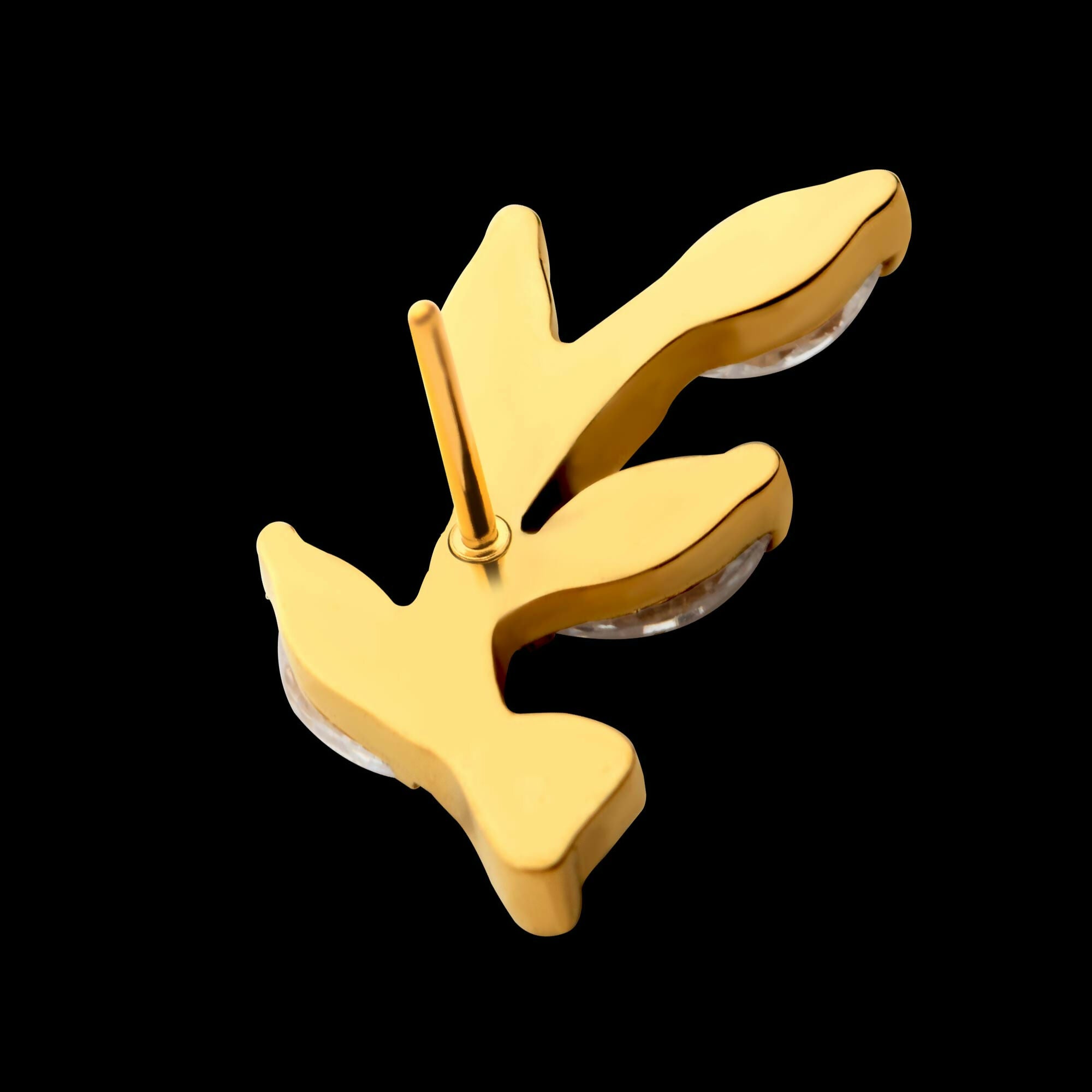 24Kt Gold PVD Threadless Prong Set Marquise CZ Leaf Top