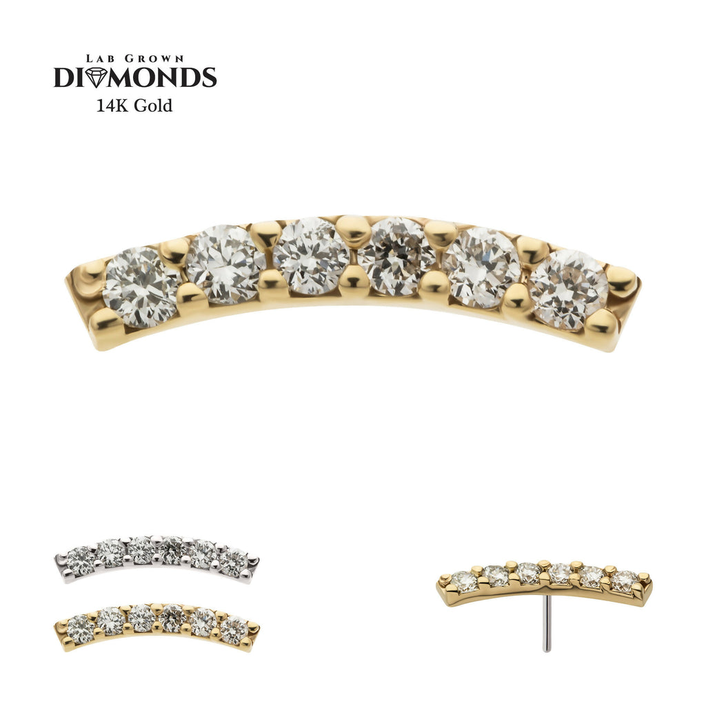 Curved Bar with 6-Cluster Prong Set Lab-Grown Diamonds Flatback Stud Earring / Nosering - Lab-Grown Diamond & Diamond in 14Kt Gold