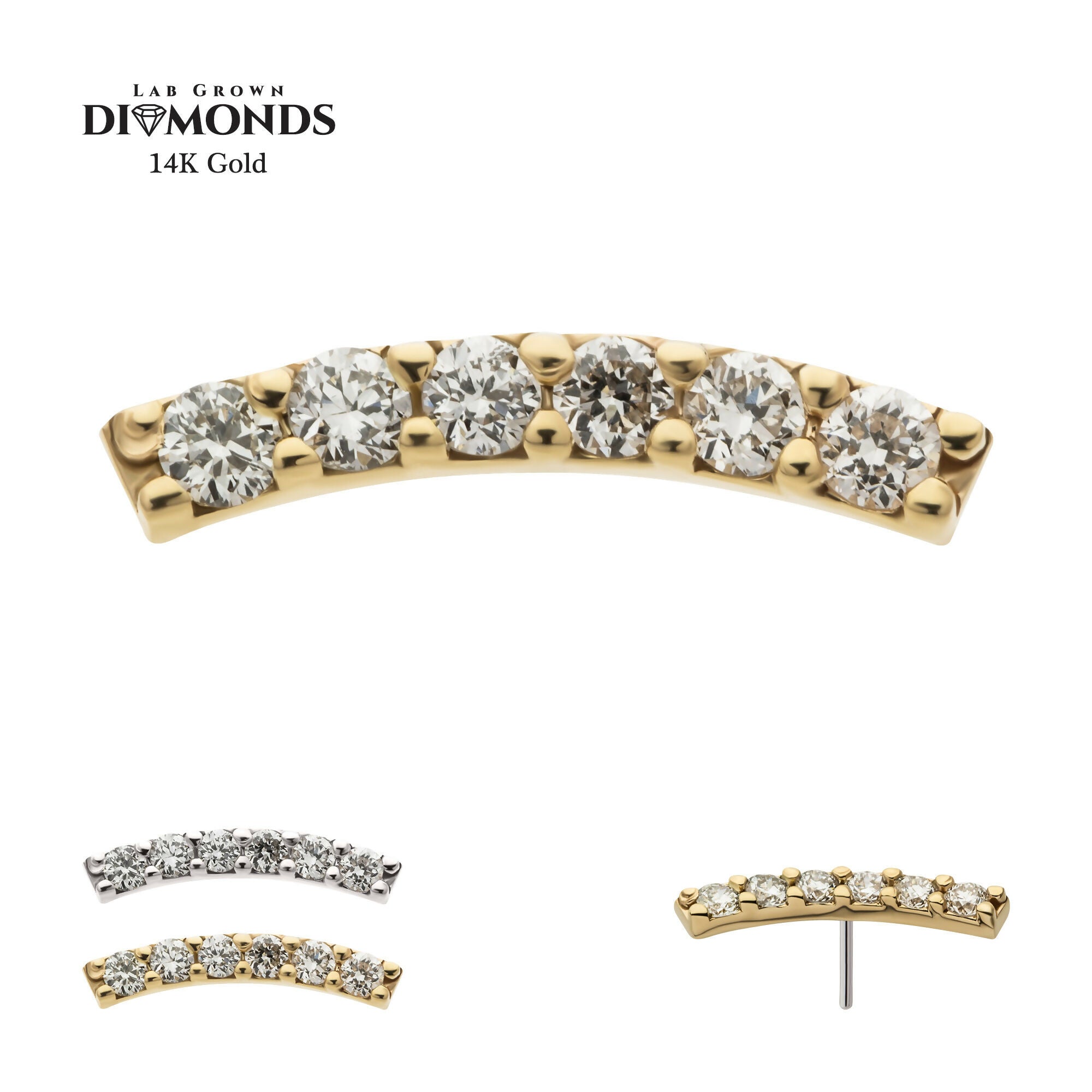 Curved Bar with 6-Cluster Prong Set Lab-Grown Diamonds Flatback Stud Earring / Nosering - Lab-Grown Diamond & Diamond in 14Kt Gold