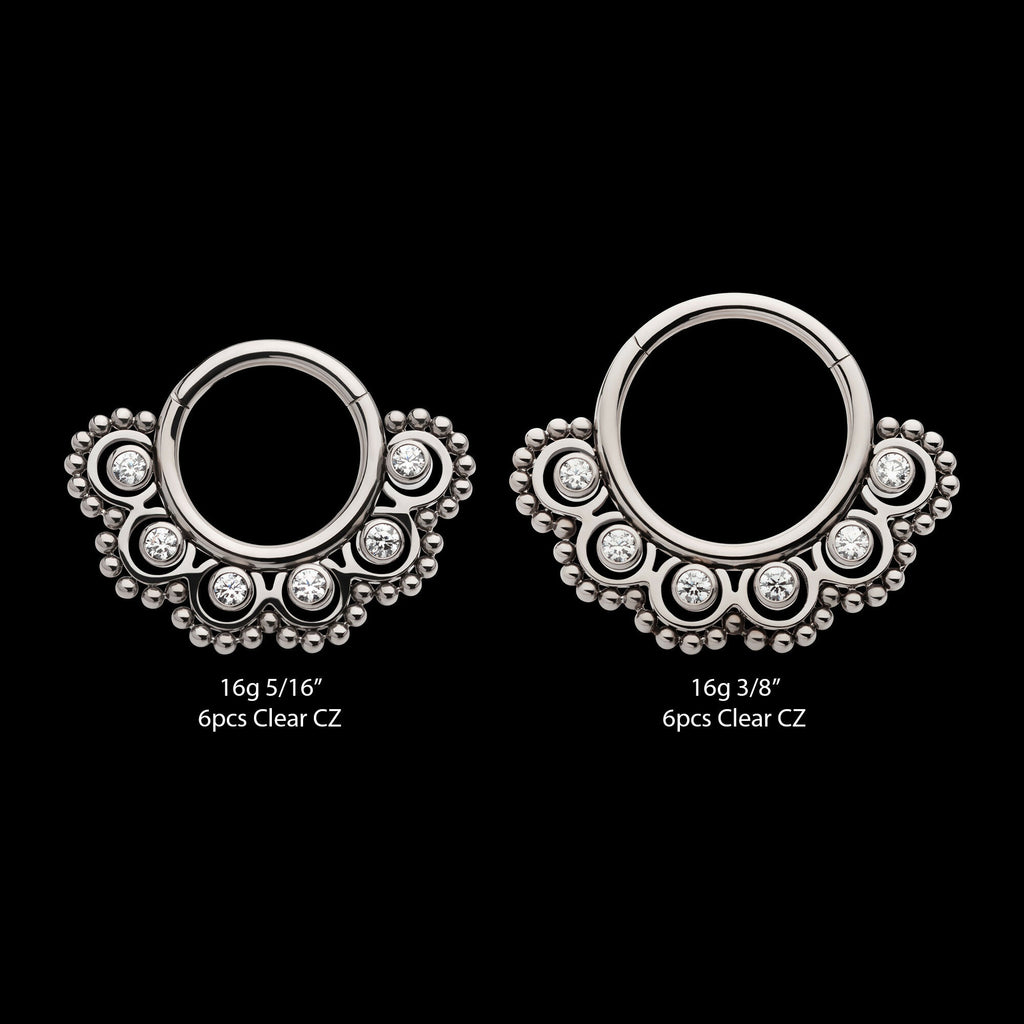 Beads & 6-Bezel Set Gem Front Facing Hinged Segment Clicker Hoop Earring / Nosering – Titanium