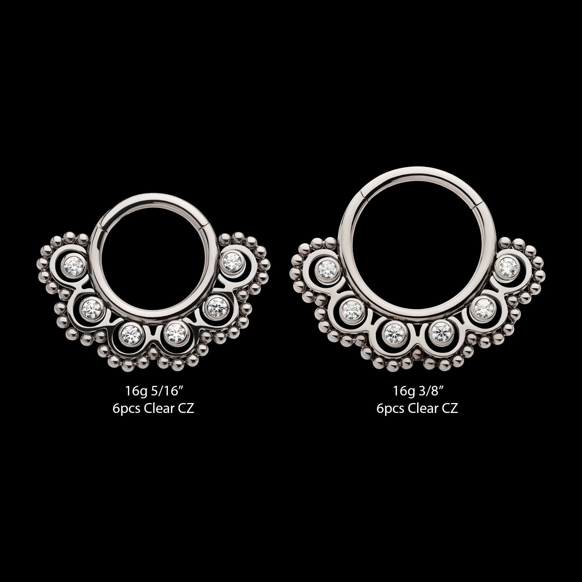 Beads & 6-Bezel Set Gem Front Facing Hinged Segment Clicker Hoop Earring / Nosering – Titanium