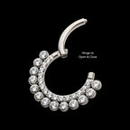 Double Row Clustered CZ Front Facing Hinged Segment Clicker Hoop Earring / Nosering – Titanium