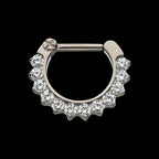 12-Cluster CZ/Opal Septum Clickers Hoop Earring / Nosering – Titanium
