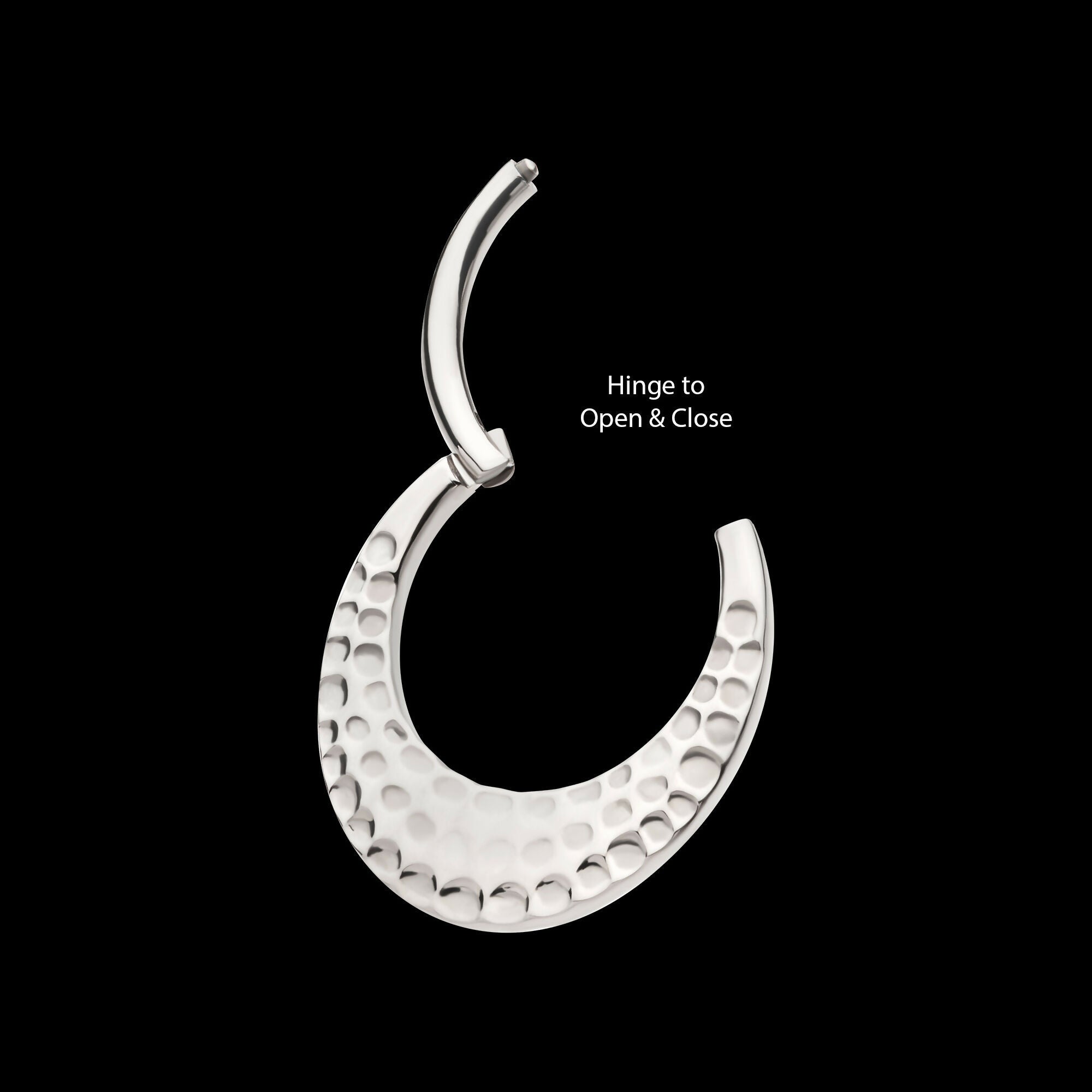 Hammered Round Shape Front Facing Hinged Segment Clicker Hoop Earring / Nosering – Titanium