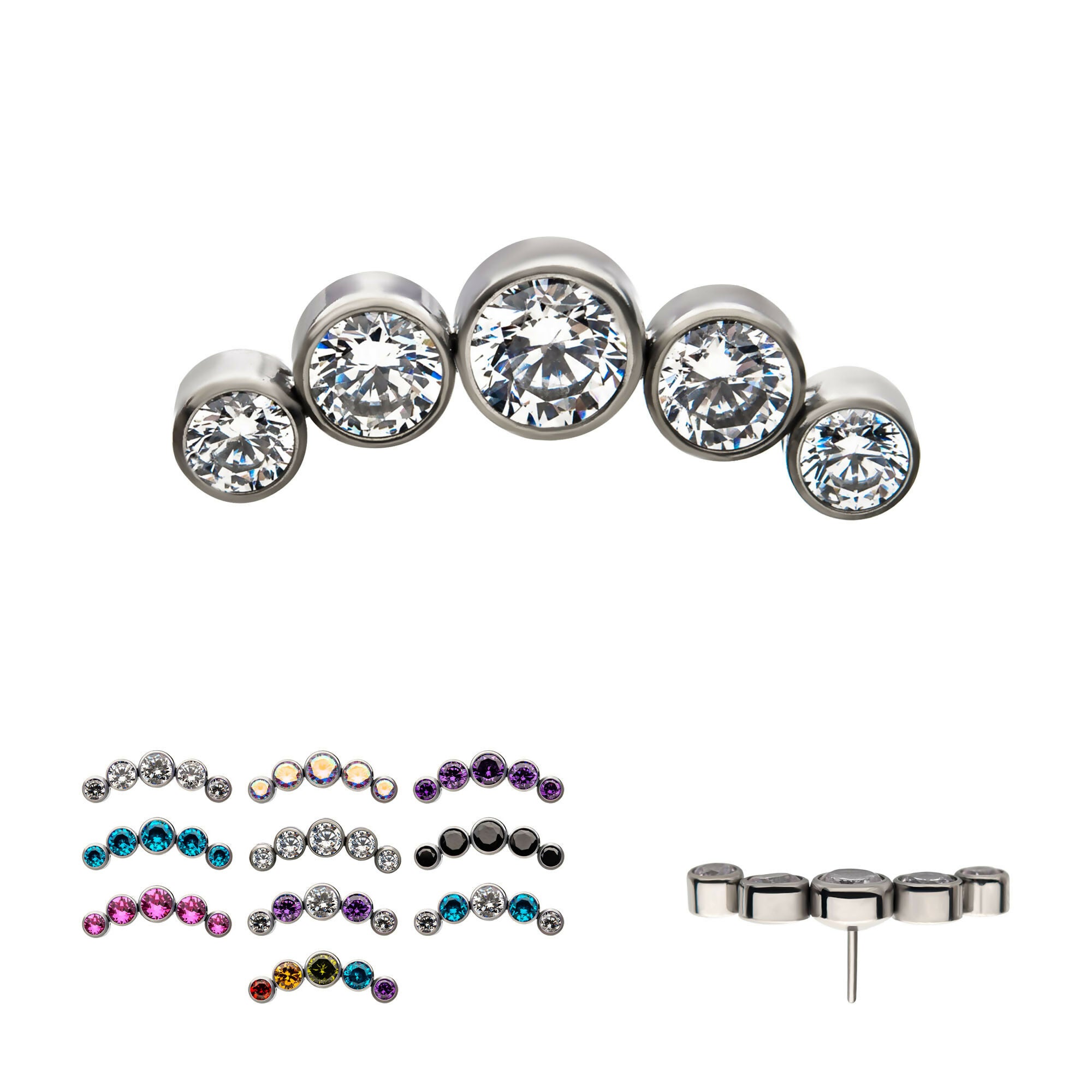 5-Bezel Set CZ/Swarovski Crystal Cluster Flatback Stud Earring / Nosering - Swarovski Crystal & CZ in Titanium