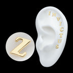 14Kt Yellow Gold Threadless Cooper Black Italic Letter Initial Tops