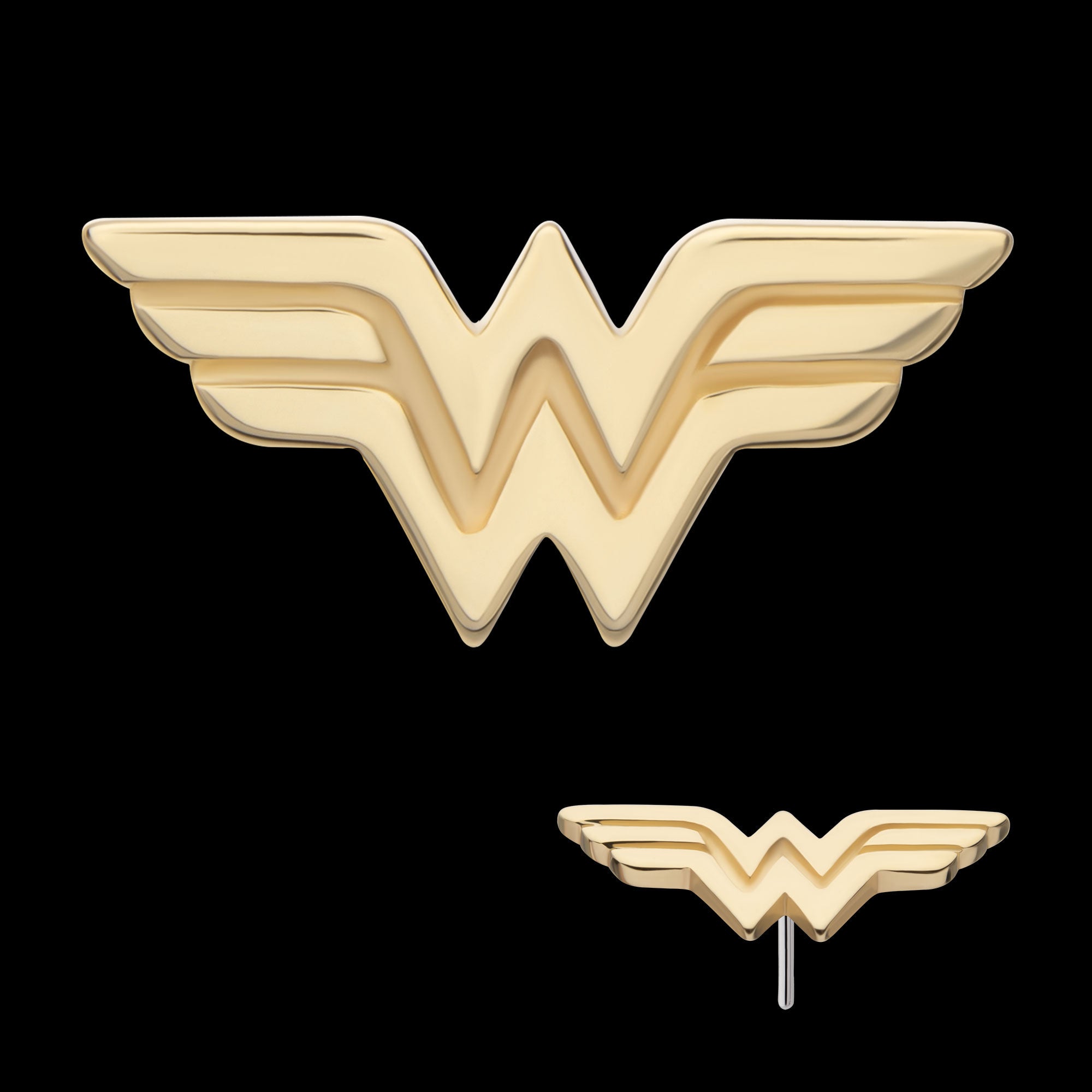 DC Comics Wonder Woman Logo Flatback Stud Earring / Nosering - 14Kt Yellow Gold
