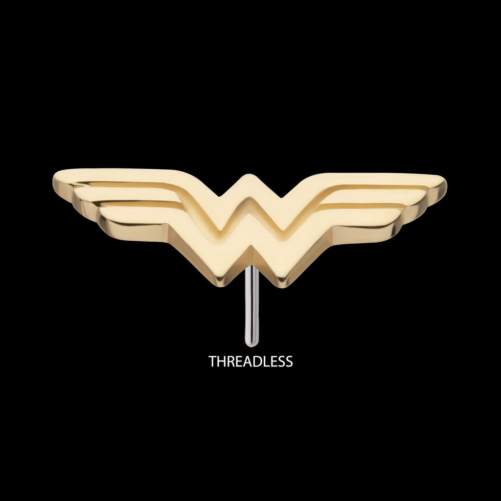 DC Comics Wonder Woman Logo Flatback Stud Earring / Nosering - 14Kt Yellow Gold